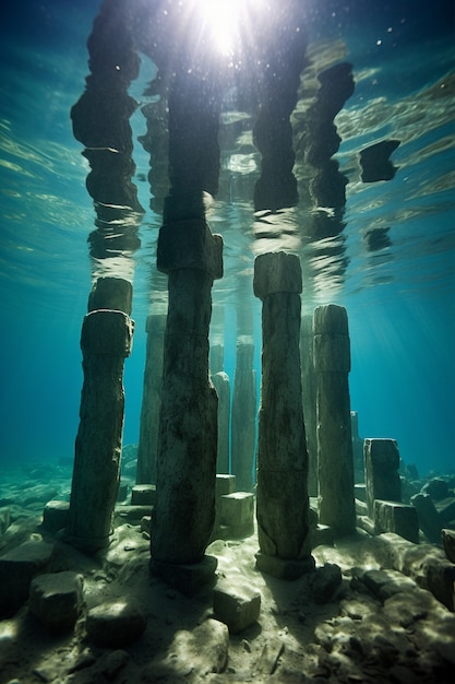 Kostenloses Foto blick auf archäologische unterwasser-gebäuderuinen