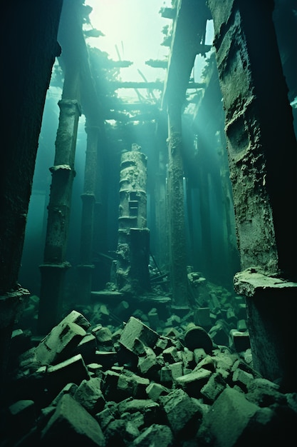 Kostenloses Foto blick auf archäologische unterwasser-gebäuderuinen