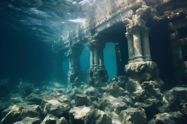 Kostenloses Foto blick auf archäologische unterwasser-gebäuderuinen