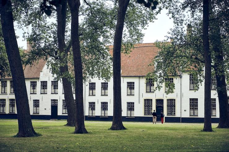 Kostenlose Foto blick auf bäume im garten des fürstlichen beginenhofs ten wijngaarde
