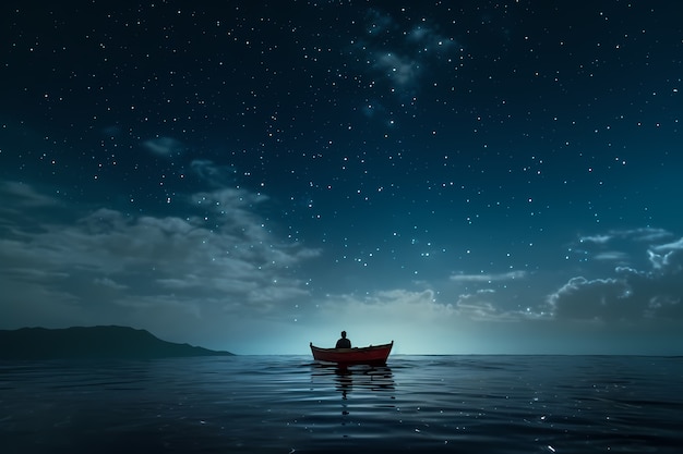 Blick auf das Boot auf dem Wasser bei Nacht