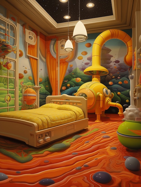 Kostenloses Foto blick auf das schlafzimmer mit futuristischem dekor und stil