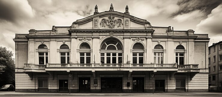 Kostenlose Foto blick auf das schwarz-weiße theatergebäude