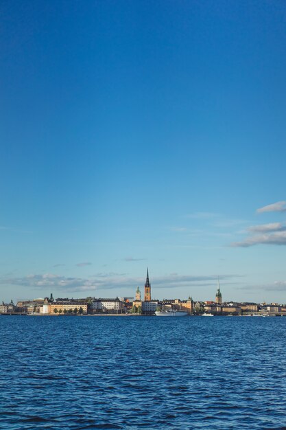 Blick auf das Stadtbild. Landschaften von Stockholm, Schweden.