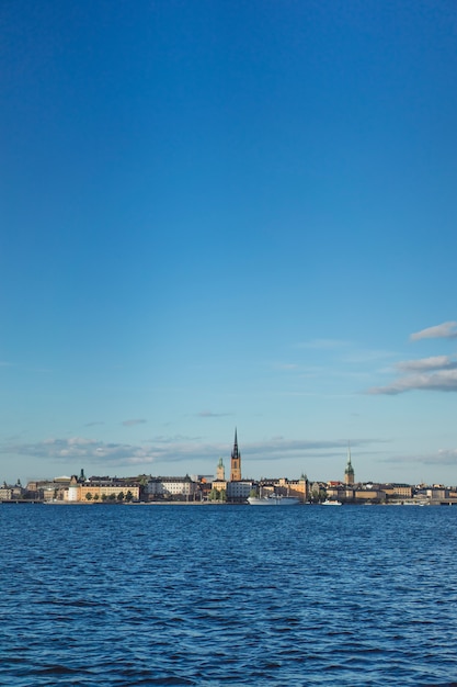Blick auf das Stadtbild. Landschaften von Stockholm, Schweden.