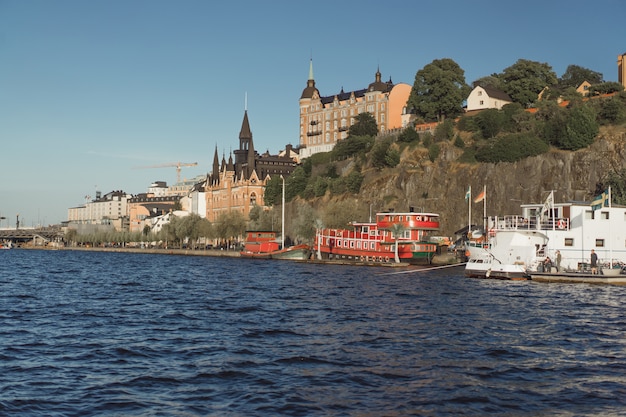 Blick auf das Stadtbild. Landschaften von Stockholm, Schweden.