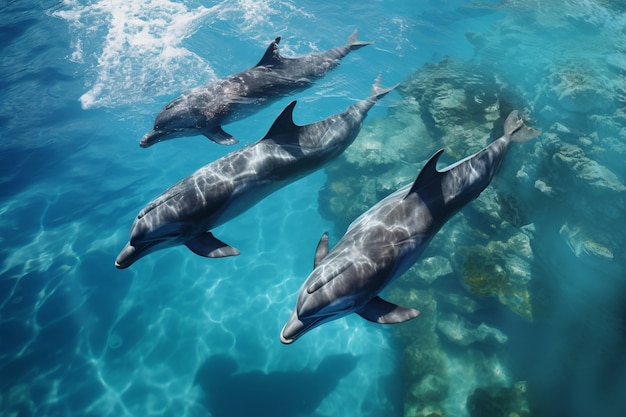 Blick auf Delfine, die im Wasser schwimmen