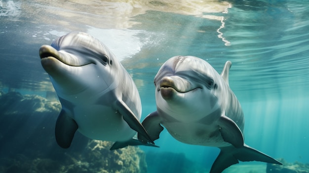 Kostenloses Foto blick auf delfine, die im wasser schwimmen