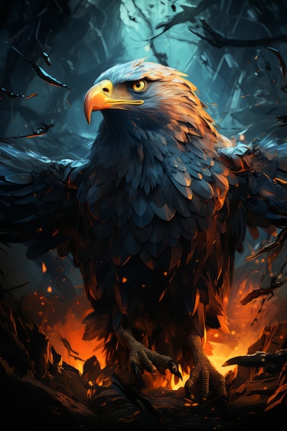 Blick auf den majestätischen 3D-Adler mit Federn
