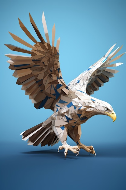 Blick auf den majestätischen 3D-Adler mit weit geöffneten Federn und Flügeln