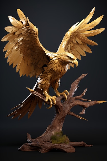 Blick auf den majestätischen 3D-Adler mit weit geöffneten Federn und Flügeln