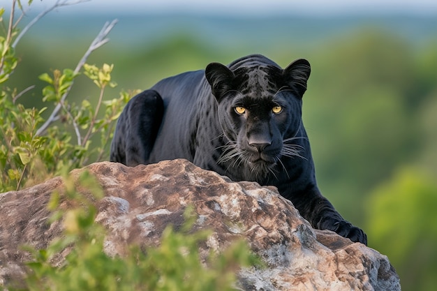 Kostenloses Foto blick auf den schwarzen panther in der natur