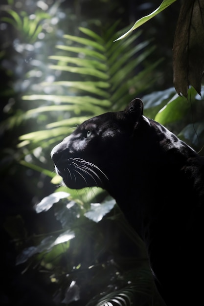 Kostenloses Foto blick auf den schwarzen panther in freier wildbahn