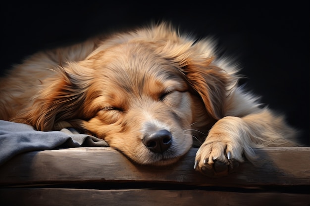 Kostenloses Foto blick auf den süßen hund, der friedlich schläft