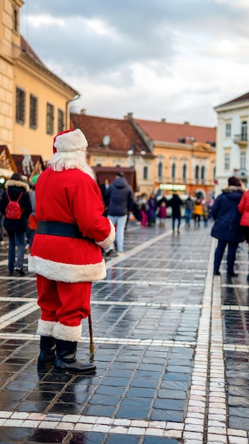 Blick auf den Weihnachtsmann auf dem Ratsplatz in Brasov Rumänien Altstadt dekoriert