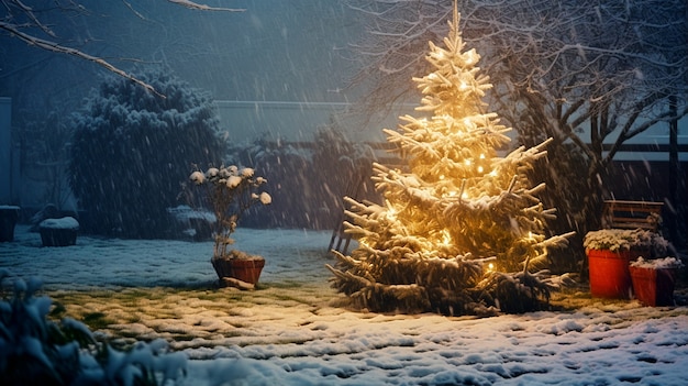 Blick auf den wunderschön geschmückten Weihnachtsbaum im Freien