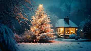 Kostenloses Foto blick auf den wunderschön geschmückten weihnachtsbaum im freien
