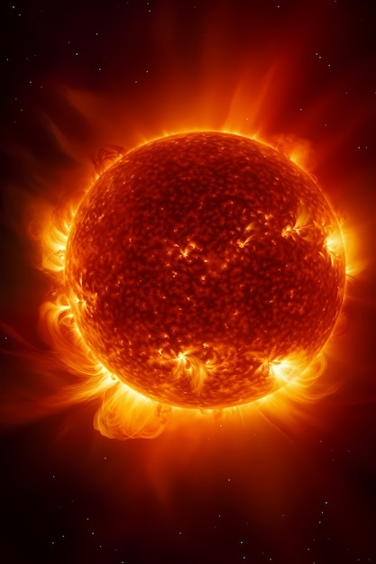 Blick auf die brennende 3D-Sonne