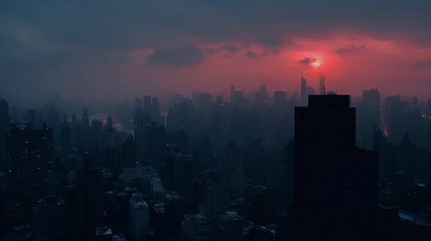 Kostenloses Foto blick auf die dunkle stadt mit nebel