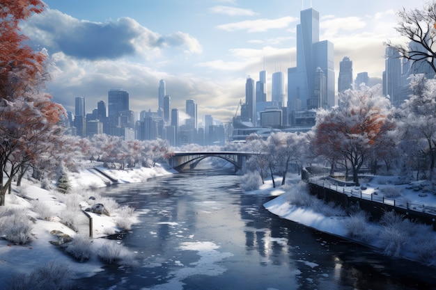 Kostenloses Foto blick auf die futuristische stadt im winter