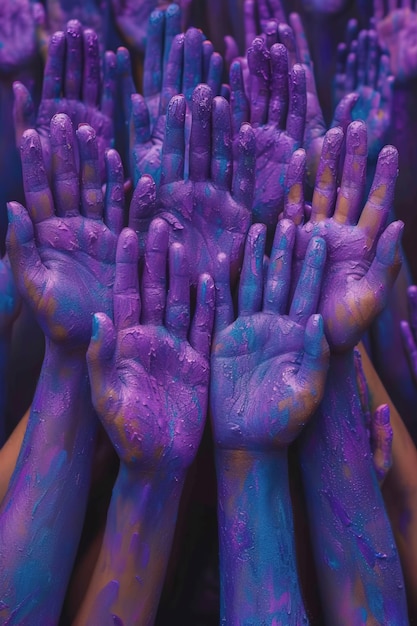 Kostenloses Foto blick auf die purpurfarbenen hände zur feier des frauentages