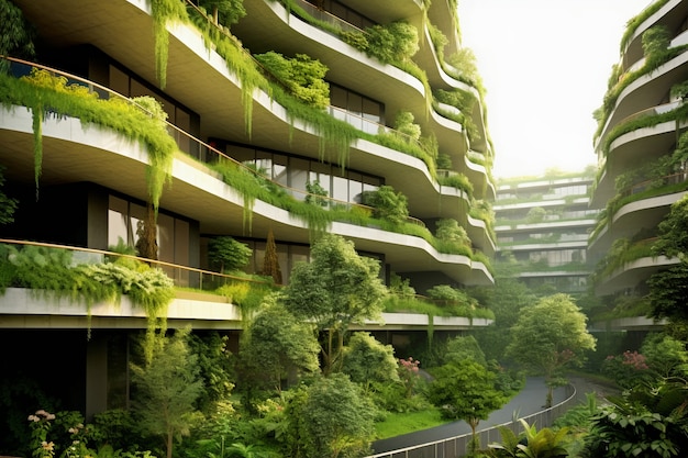 Blick auf die Stadt mit Wohnhäusern und grüner Vegetation