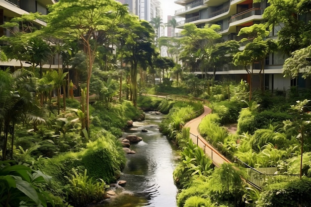 Kostenloses Foto blick auf die stadt mit wohnhäusern und grüner vegetation