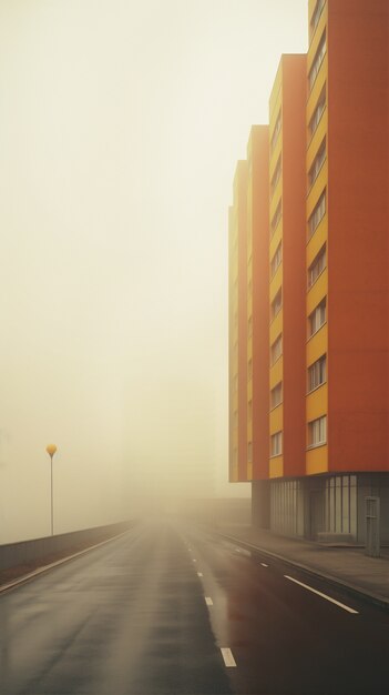 Blick auf die Stadtarchitektur mit Nebel