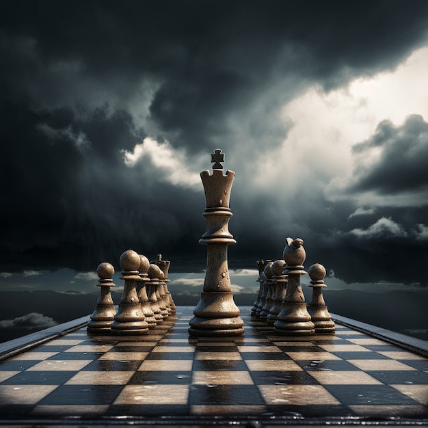 Kostenloses Foto blick auf dramatische schachfiguren bei stürmischem wetter