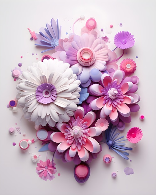 Blick auf ein abstraktes 3D-Blumenarrangement
