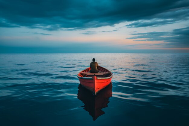 Blick auf ein auf dem Wasser schwimmendes Boot mit Naturkulisse