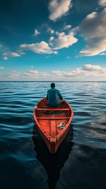 Kostenloses Foto blick auf ein auf dem wasser schwimmendes boot mit naturkulisse