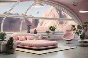 Kostenloses Foto blick auf ein futuristisches schlafzimmer mit möbeln