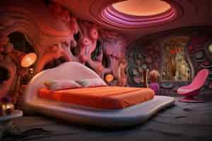Kostenloses Foto blick auf ein futuristisches schlafzimmer mit möbeln
