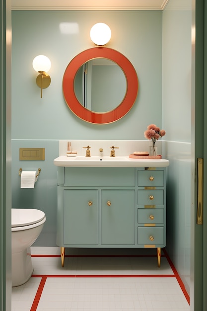 Kostenloses Foto blick auf ein kleines badezimmer mit modernem dekor und möbeln