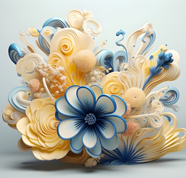 Blick auf ein wunderschönes abstraktes 3D-Blumenarrangement