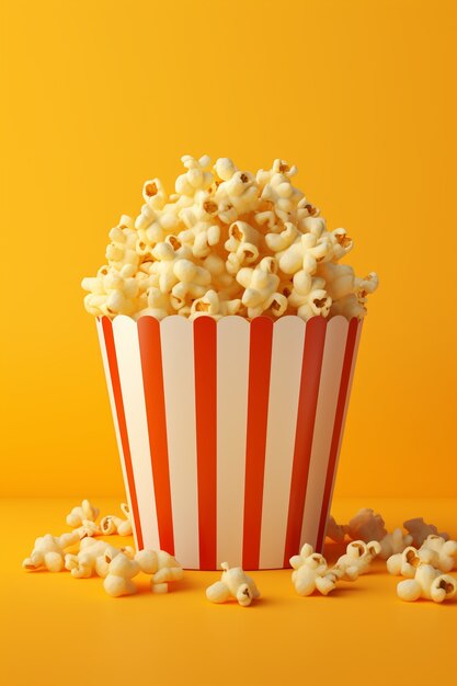 Blick auf eine 3D-Tasse Kino-Popcorn