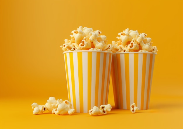 Blick auf eine 3D-Tasse Kino-Popcorn