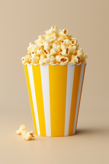 Blick auf eine 3D-Tasse Kino-Popcorn