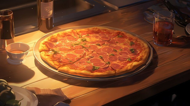 Kostenloses Foto blick auf eine köstliche pizza im anime-stil