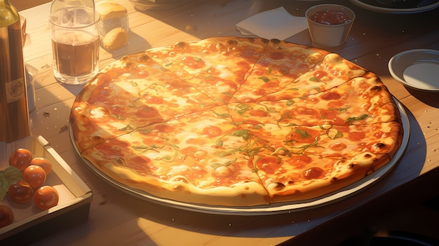 Kostenloses Foto blick auf eine köstliche pizza im anime-stil