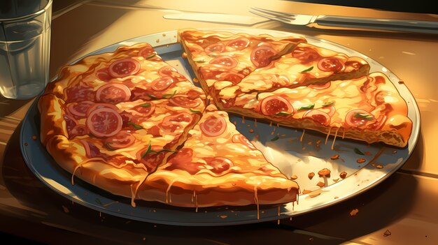 Blick auf eine köstliche Pizza im Anime-Stil