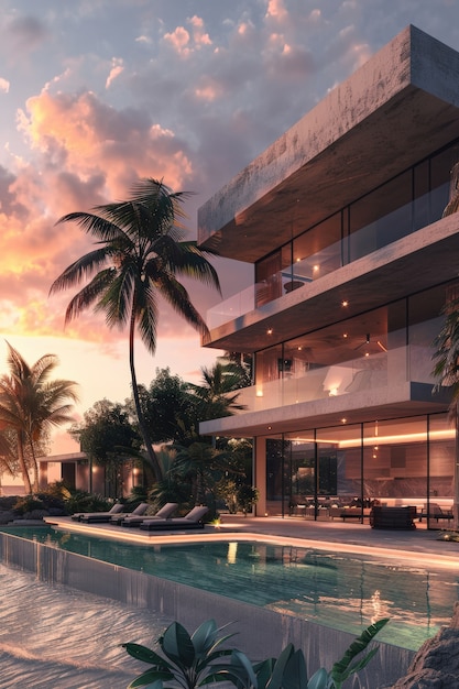 Blick auf eine luxuriöse Villa mit modernem architektonischem Design
