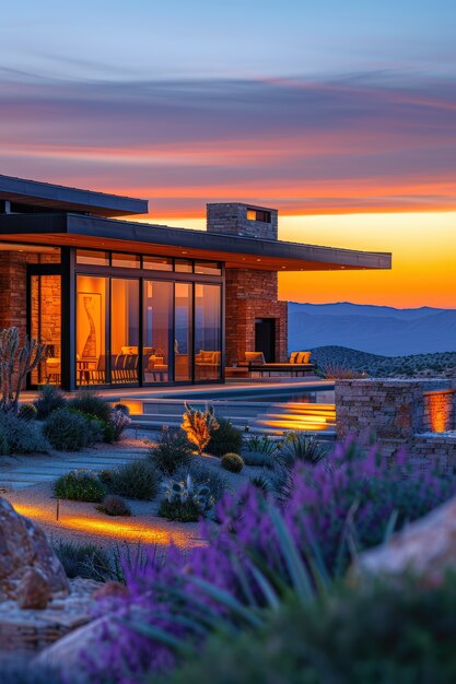 Blick auf eine luxuriöse Villa mit modernem architektonischem Design
