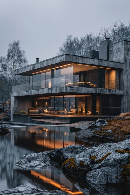 Blick auf eine luxuriöse Villa mit modernem architektonischem Design