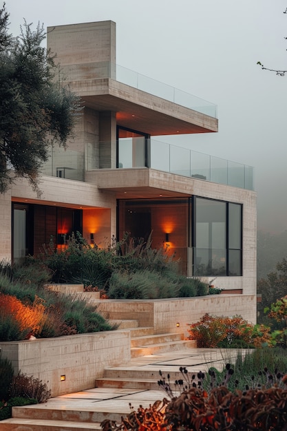 Blick auf eine luxuriöse Villa mit modernem architektonischem Design