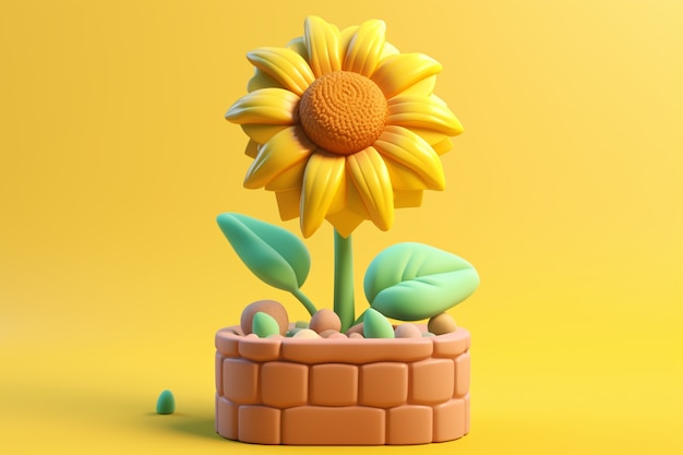 Kostenloses Foto blick auf eine wunderschöne 3d-sonnenblume im hochbeet