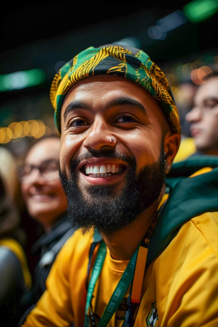 Kostenlose Foto blick auf einen begeisterten fußballfan beim feiern
