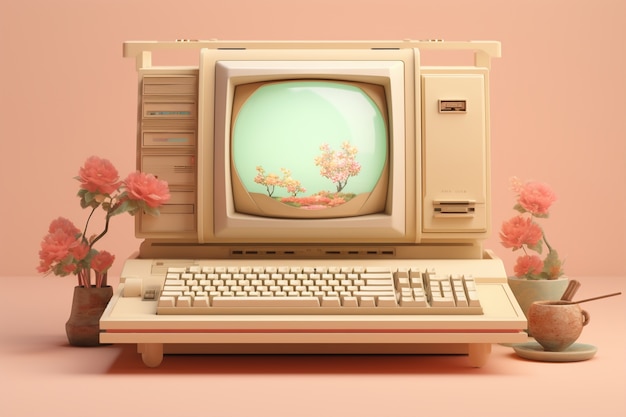 Blick auf einen Computerarbeitsplatz im Retro-Look