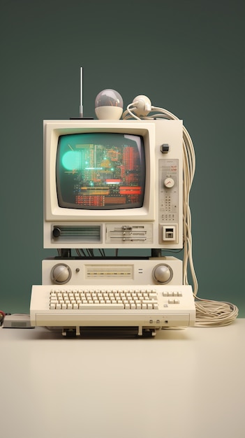Kostenloses Foto blick auf einen computerarbeitsplatz im retro-look